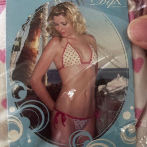 Leg Avenue Hot Pink & White Heart String Bikini Set​ - Picture 7 of 7